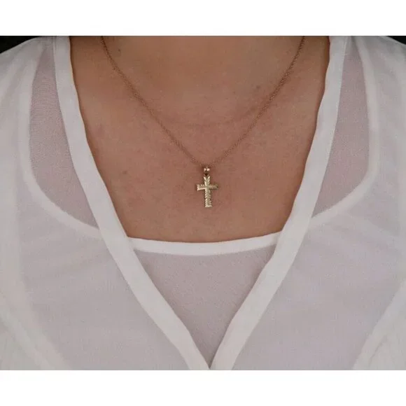 14k Yellow Gold Cross Necklace 18 Chain
